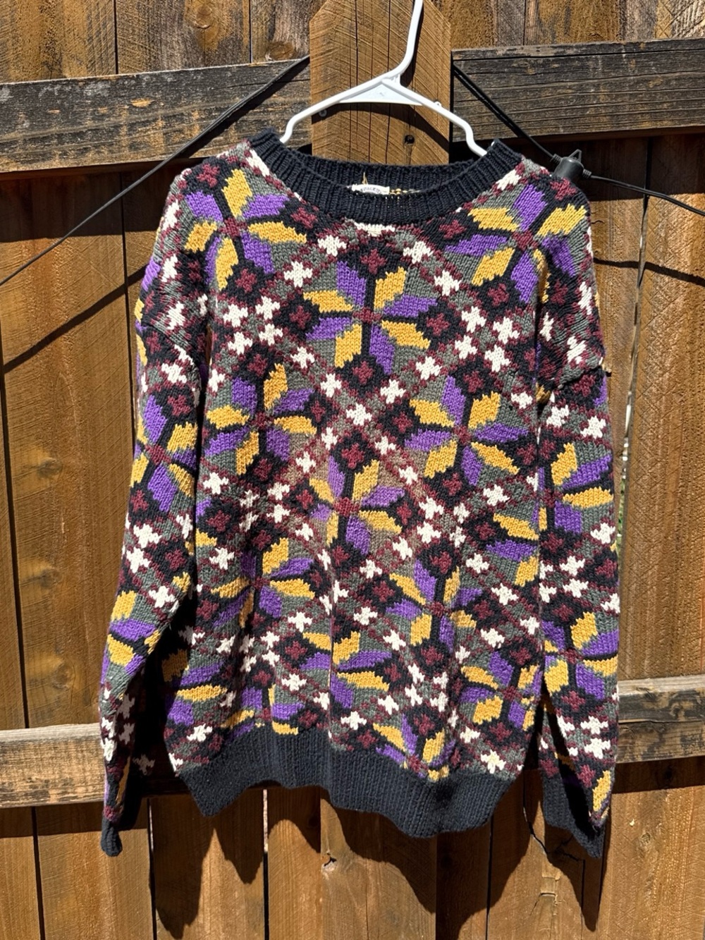 Vintage Saks Fifth Avenue 90s Multicolor Geometric Crewneck Sweater